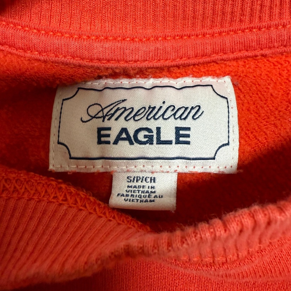 American Eagle Womens Sweatshirt Pullover S Red Orange Graphic Logo Crewneck - Picture 3 of 8